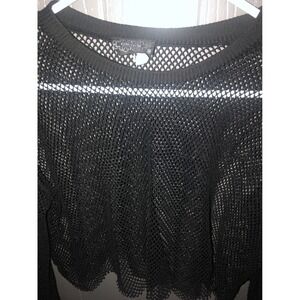 OBJEX Black Mesh Net Long Sleeve Crop Top Shirt 80"s Y2K Madonna